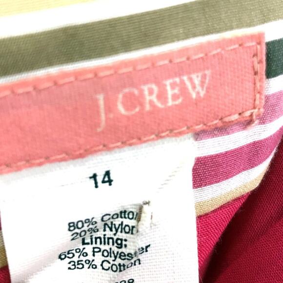 J Crew Striped Pink Green Pencil Skirt Cotton Blend Lined SZ 14 Spring Summer - Picture 3 of 3